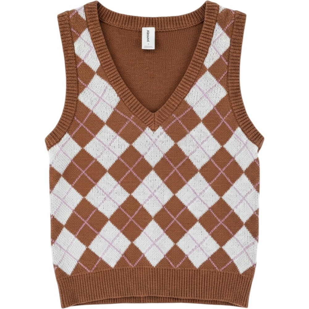 Abound Argyle Knit Sweater Vest S Brown White Pink Preppy Cottagecore Y2K - Picture 1 of 6